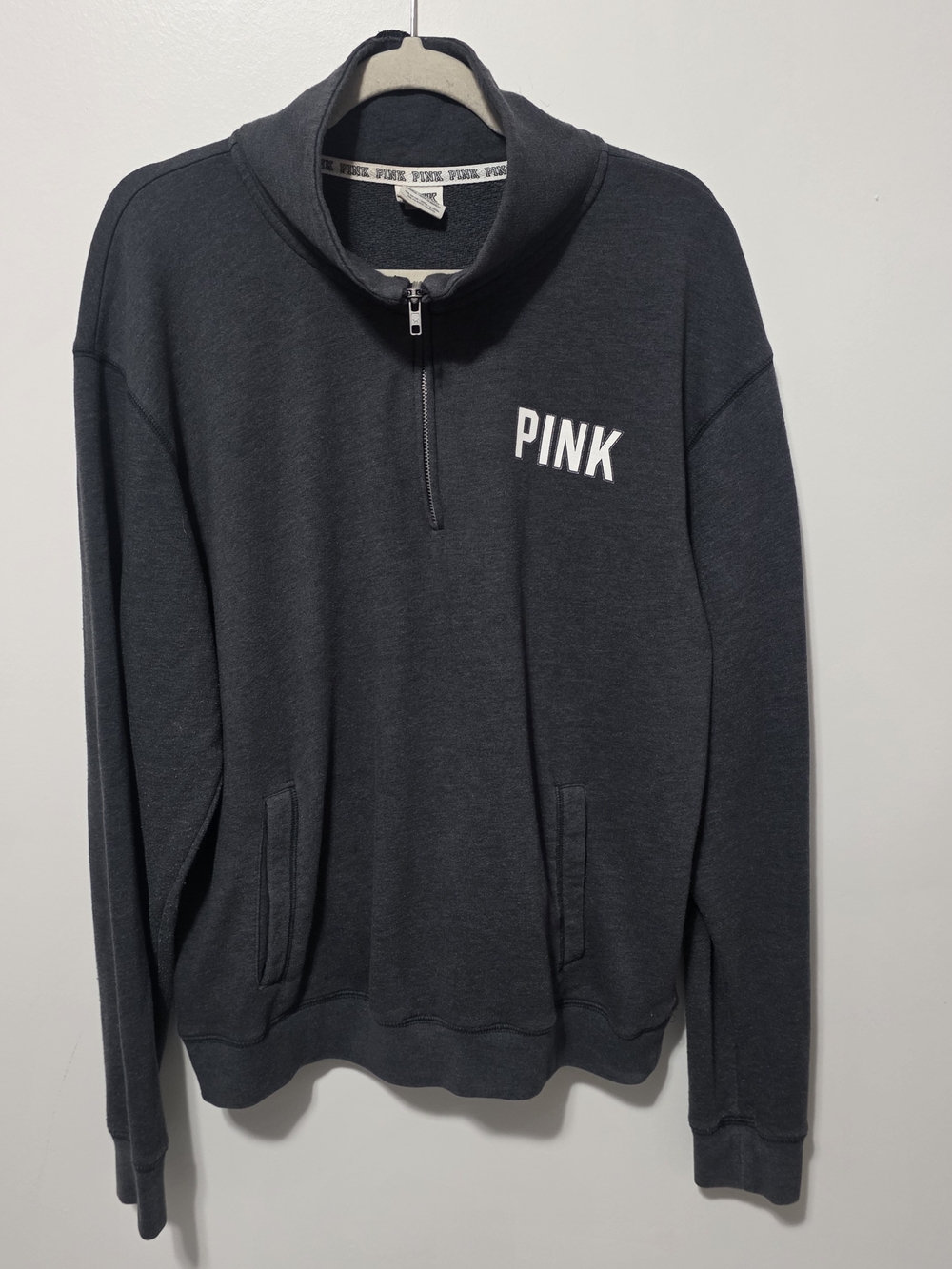 PINK Victoria's Secret Charcoal Half-Zip Sweatshirt with White Logo